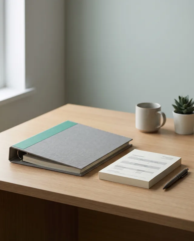 Filed purchase orders squared up on a tidy desk